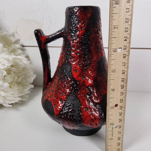 70s West Germany Fat Lava Vase 44-25 | Black & Red Handled Vase | Mid Century - Picture 12 of 12